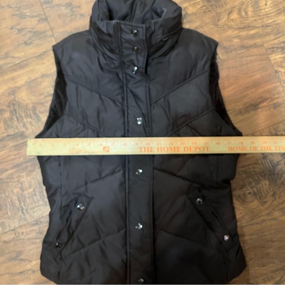 Esprit Y2K brown puffer vest pockets high neck, hidden hood, button/zip close, M - Picture 3 of 16